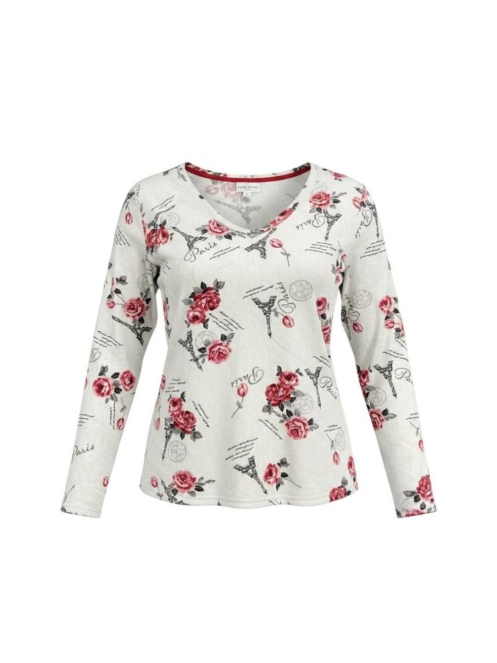 Laura Ashley Womens Parisian Rose Print Long Sleeve V-Neck Lounge Top XL